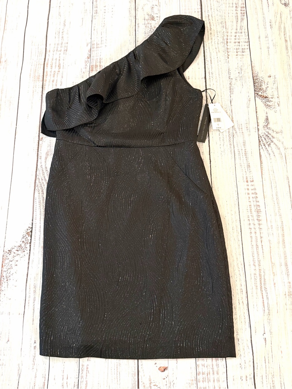 NWT! H by Halston Size 14 Black Shimmer Jacquard One-Shoulder Dress MSRP $199